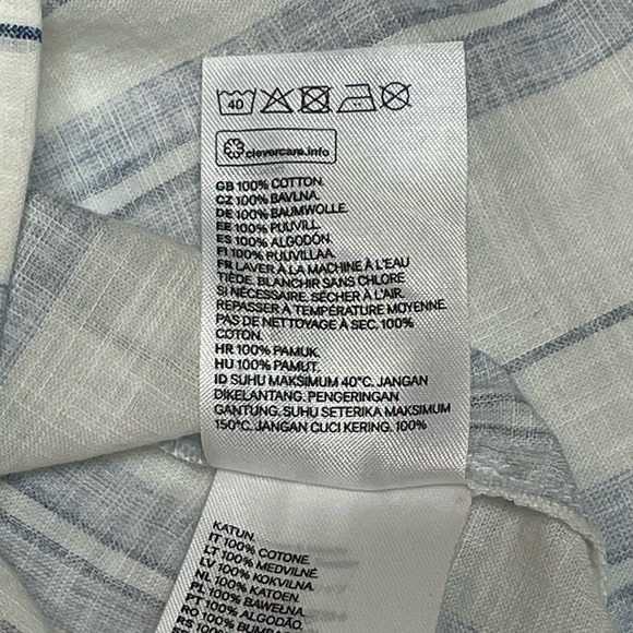 H & M  Short Sleeve V-Neck Cotton Blouse Blue/Cream Size Small - Picture 6 of 9